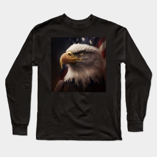 Traditional American Eagle and Flag Long Sleeve T-Shirt